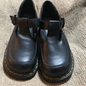 Dr. Marten Bethan T-Bar Platform Smooth Polished Leather Clog Platform Shoes
